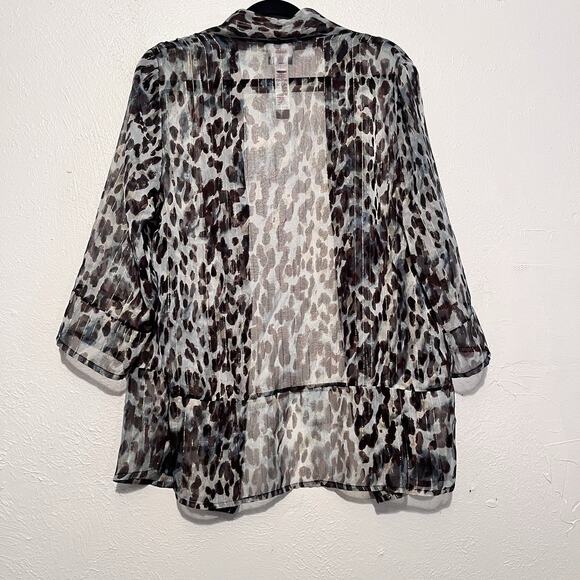 Chico's Womens Animal Print sheer Open Front Kimono Size 2/ L‎ - Picture 2 of 4